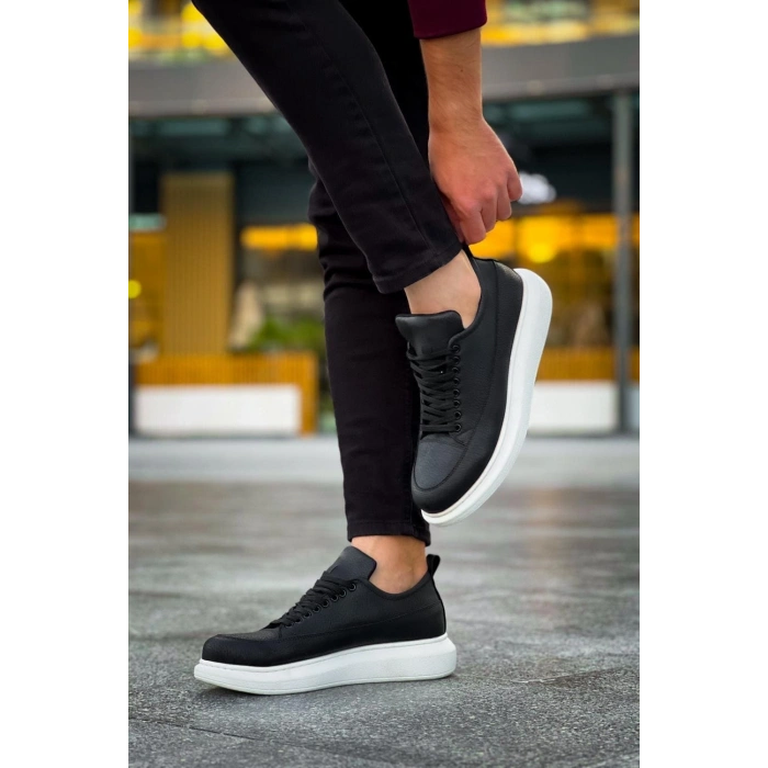 JY814 Axel Bağcıklı Cilt Erkek Günlük Sneaker Ayakkabı CBT Siyah