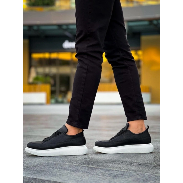 JY814 Axel Bağcıklı Cilt Erkek Günlük Sneaker Ayakkabı CBT Siyah