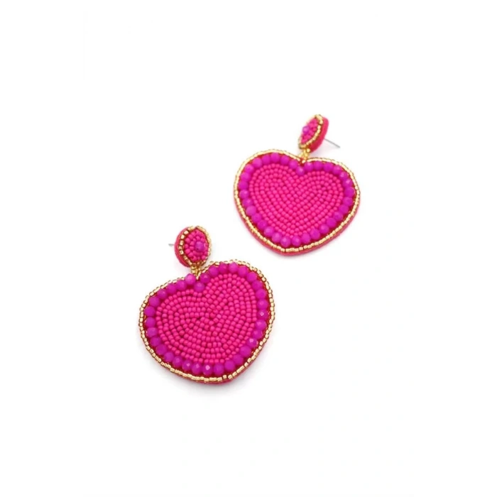 Kalp Boncuk Küpe - Pembe