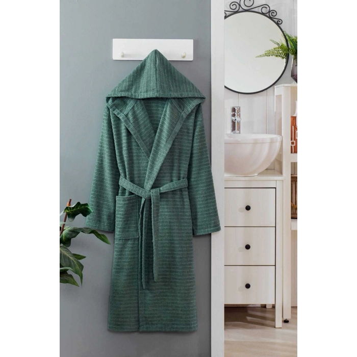 Kapüşonlu Unisex Banyo Bornozu %100 Soft Pamuklu Yeşil