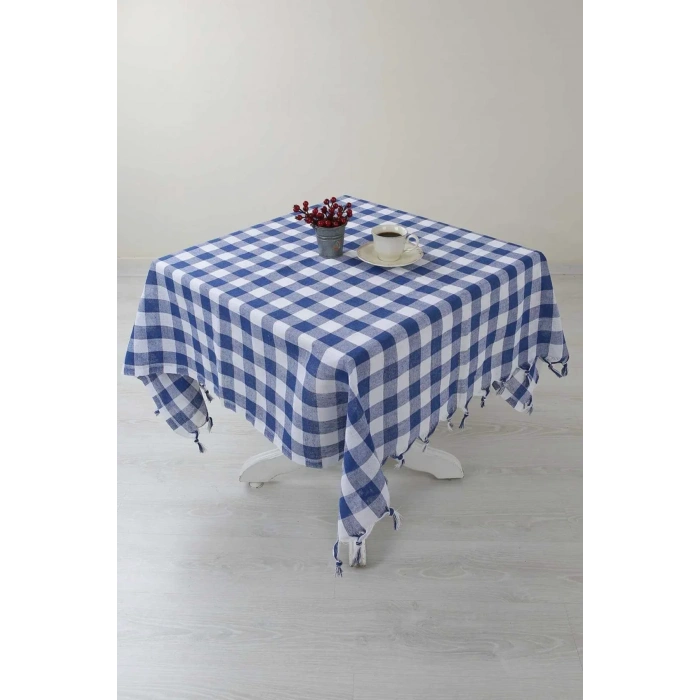Kareli Saçaklı Mavi Masa/piknik/sofra Örtüsü 165x170 Cm