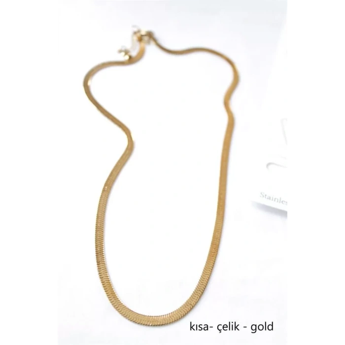 Kısa İtalyan Çelik Kolye-45 CM - Altın