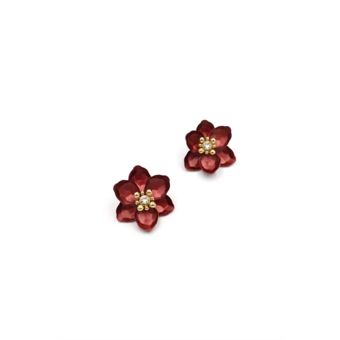 Lotus Çiçek Küpe - Kırmızı