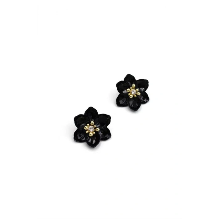 Lotus Çiçek Küpe - Siyah