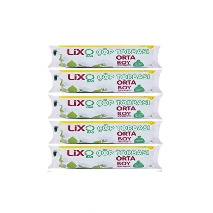 Orta Boy Çöp Torbası 55 x 60 cm 20 Li Rulo x 5 Paket = 100 Adet (Mavi)