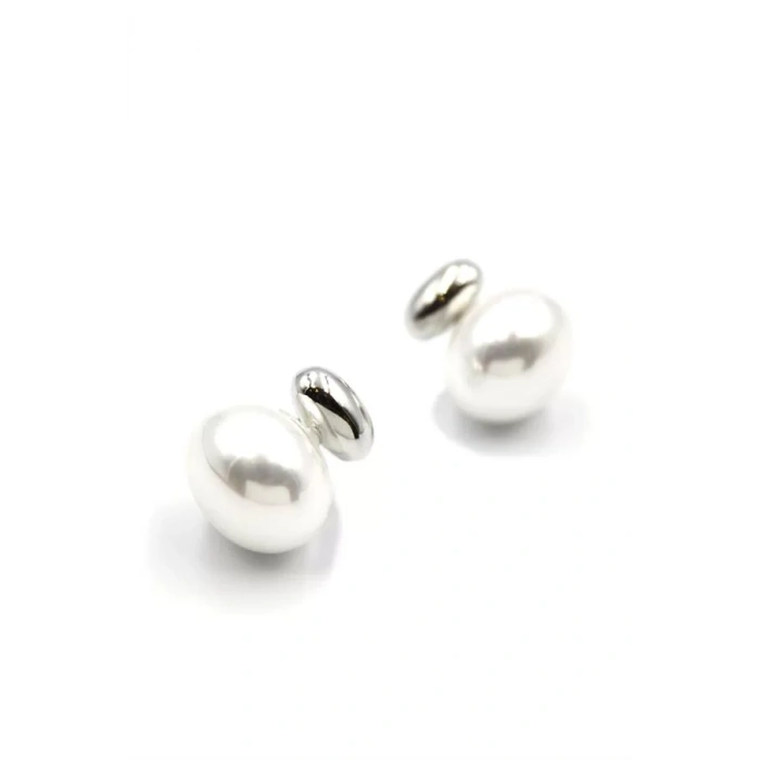 Oval İnci Küpe - Gümüş