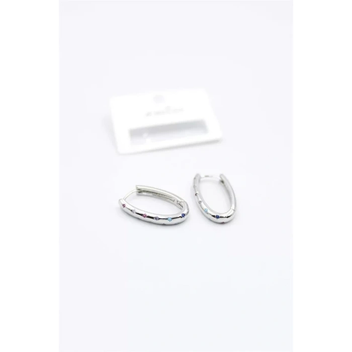 Oval Taşlı Küpe - Gümüş