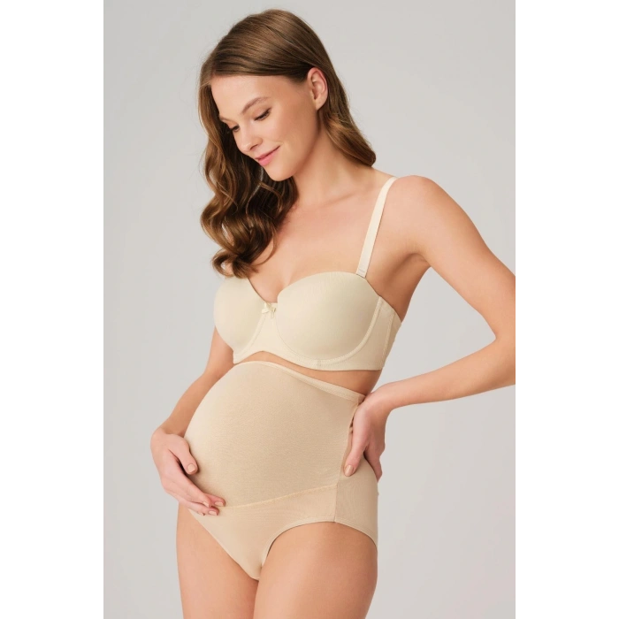 Pamuk ve Modal Kumaş Yüksek Bel Ten Hamile Külodu