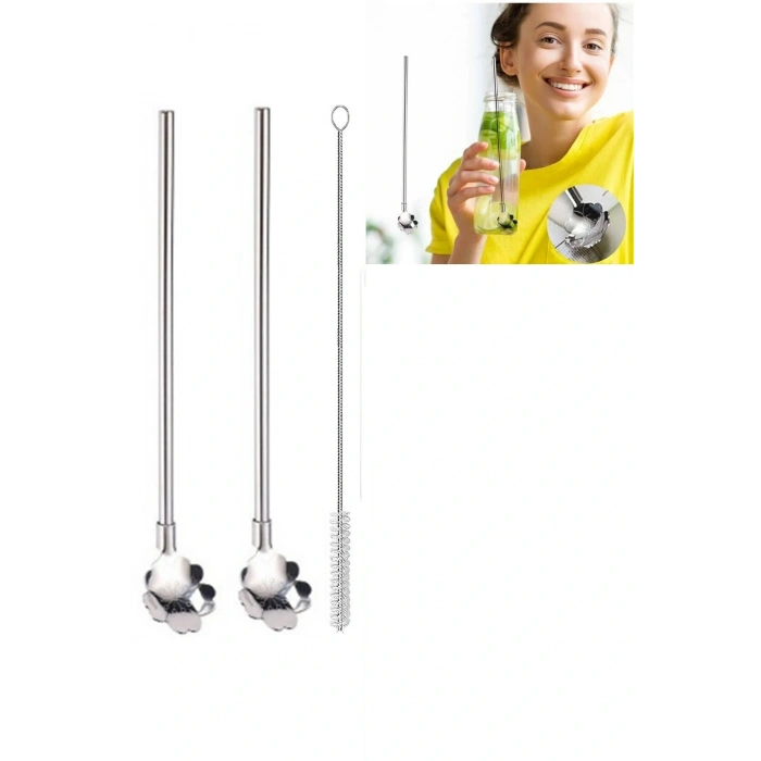 Paslanmaz Metal 2 Li Kaşıklı Pipet Fırça Seti