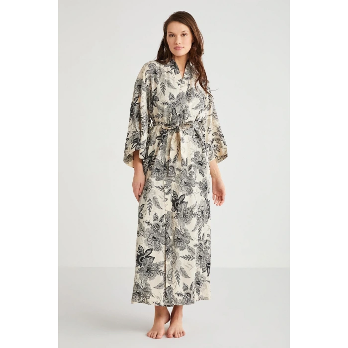 Penye Mood %100 Viskon Çiçek Desen 2li Sabahlık Gecelik Takımı