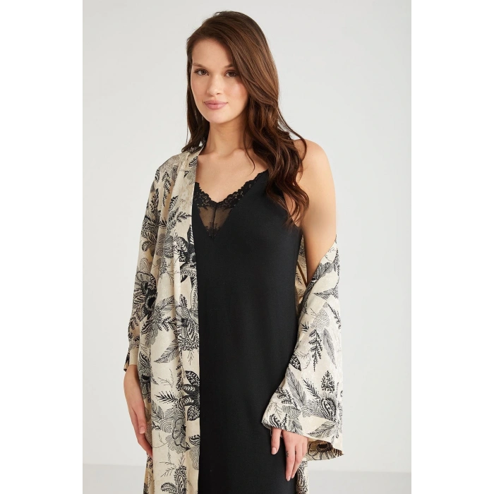 Penye Mood %100 Viskon Çiçek Desen 2li Sabahlık Gecelik Takımı