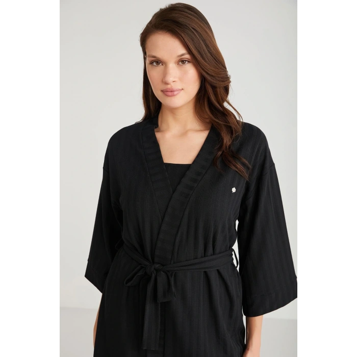 Penye Mood 3lü Kısa Kol Sabahlık Pijama Takımı