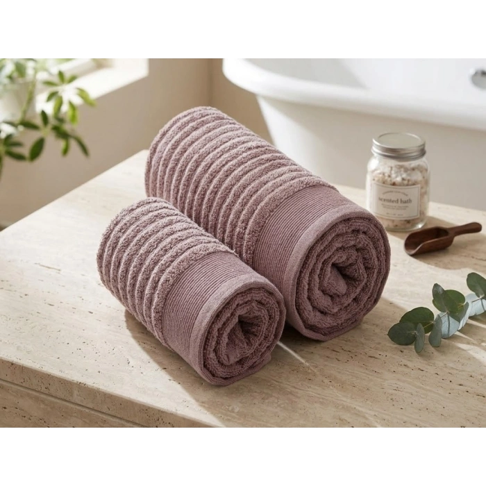 Seyda Mürdüm Ultra Emici %100 Pamuklu 2li Banyo ve El-Yüz Havlu Seti
