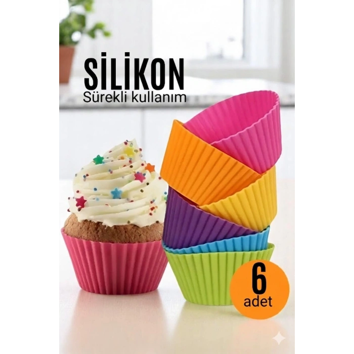 Silikon Muffin Kalıbı - Sürekli Kullanım Muffin Kek Kalıbı 6 Adet