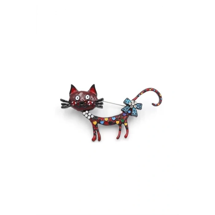 Süslü Kedi Broş - Kırmızı