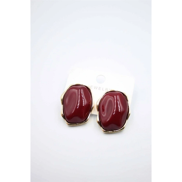 Taşlı Küpe - Bordo
