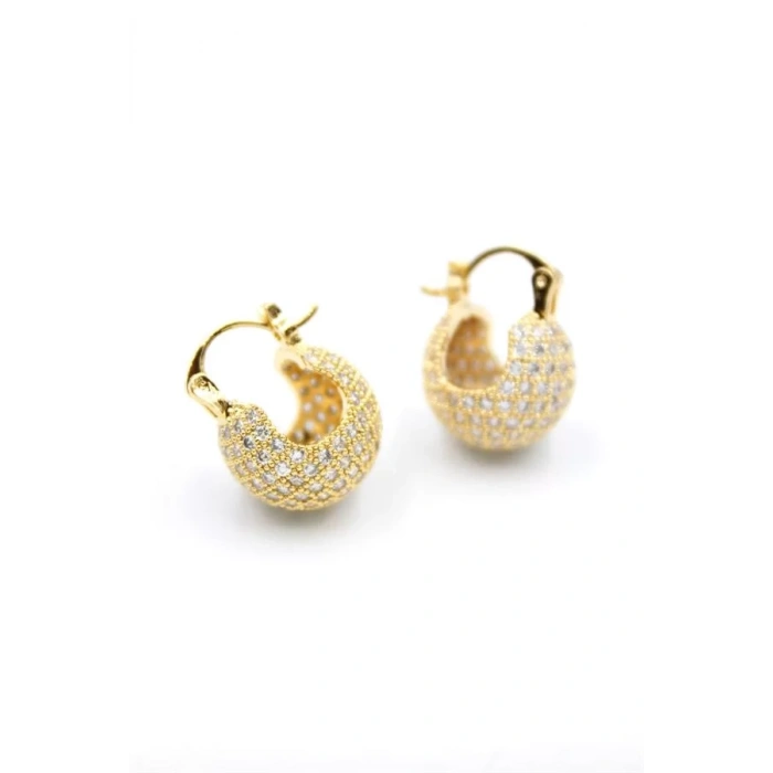 Taşlı Top Küpe - Altın