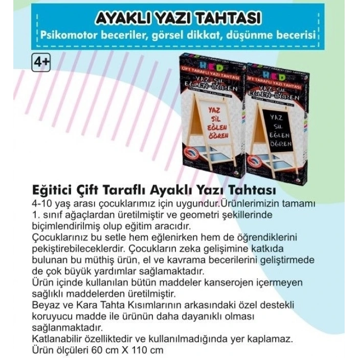 Yazı Tahtası Çift Taraflı Ayaklı Mıknatıslı Yazı Tahtası Seti 110 X 60