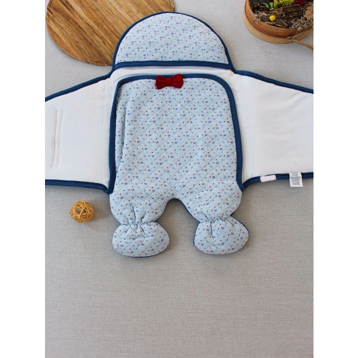 Yenidoğan Açılır Kucaklı Smokin Ayaklı Erkek Bebek Kundak Mavi
