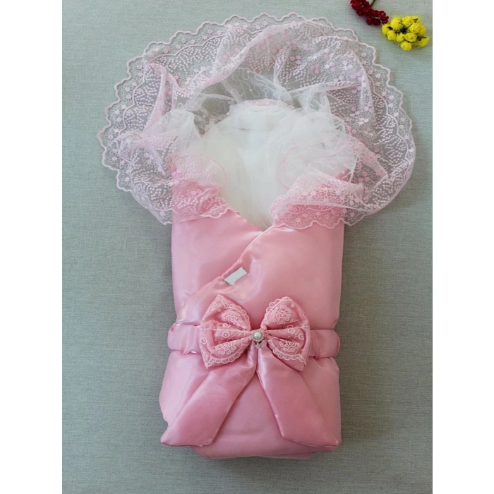 Yenidoğan Kumru İnci Fiyonk Kristal Parlak Duvaklı Kundak Bebek Battaniyesi Pembe