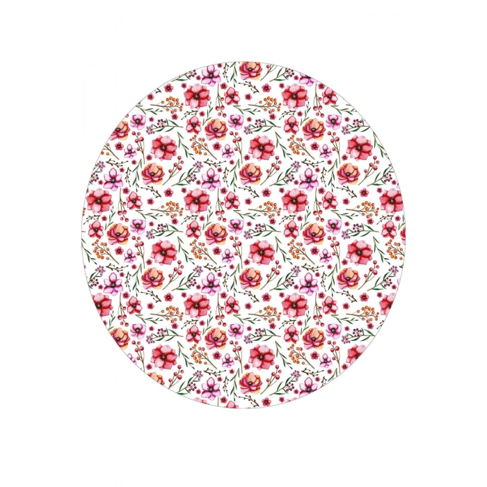 Yuvarlak Çiçek Desenli Duck Kumaş Masa Örtüsü 150x150 Cm