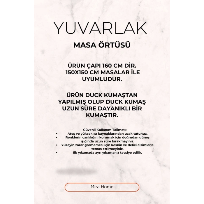 Yuvarlak Geometrik Siyah Desenli Duck Kumaş Masa Örtüsü 150x150 Cm