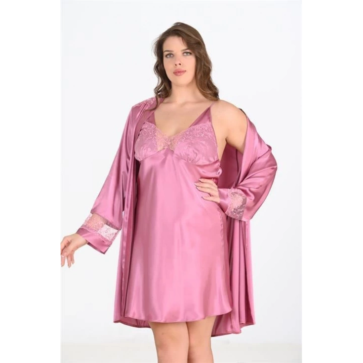 Bicomi Büyük Beden 2li Gülkurusu Sabahlık Takımı Bigsize 6204
