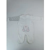 0-3 3-6 Ay Minik Tavşan Nakışlı Boydan Çıtçıt Kapamalı Kız Erkek Bebek Tulumu Ekru