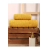 2 Parça Banyo Havlu Takımı %100 Pamuklu Çubuk Desen Sarı