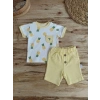 3-6 6-9 9-12 Ay Ananas Baskılı Şort Tişört 2 Li Kız Erkek Bebek Takımı Sarı