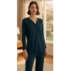 Bicomi Önden Düğmeli, Kolay Kullanım Gece Mavisi Şık Pijama Seti