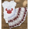 Mickey Payet Nakışlı Brode Etekli Kız Bebek Özel Gün Takımı - Kırmızı