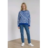 BİÇOMİ Ultra-Yumuşak Hipnotik Kalp Desenli Relaxed Fit Triko Kazak – Saks Mavi