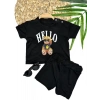 9-12-18-24 Ay Hello Gözlüklü Ayıcık Baskılı Şortlu Kısa Kollu Tişört 2li Erkek Bebek Takımı