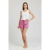 Bambu Fitilli Kadın Ev Şortu Bacak Dantel Detaylı Ev Giyim Fuşya