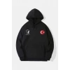 Biçomi 10 Kasıma Özel Üç İplik Kapşonlu Baskılı SweatShirt - Siyah