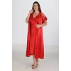 Bicomi 2li Kırmızı Sabahlık Takımı Bigsize 6226