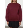 BİÇOMİ 3 iplik şardonlu bisiklet yaka sweatshirt bordo