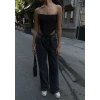 Biçomi  Arkadan Yırtmaçlı Jeans Kot Palazzo Pantolon - Siyah
