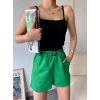 BİÇOMİ Armalı keten şort yeşil s251003