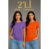 Biçomi Basic Bisiklet Yaka Yazlık Slim Fit T-Shirt - Mor  - Turuncu