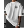 Biçomi Baskılı Oversize Bisiklet Yaka T-shirt - Beyaz