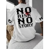 Biçomi Baskılı Oversize Bisiklet Yaka T-shirt - Beyaz