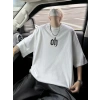 Biçomi Baskılı Oversize Bisiklet Yaka T-shirt - Beyaz