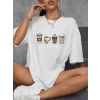 Biçomi Baskılı Oversize Bisiklet Yaka T-shirt - Beyaz