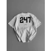 Biçomi Baskılı Oversize Bisiklet Yaka T-shirt - Beyaz