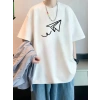 Biçomi Baskılı Oversize Bisiklet Yaka T-shirt - Beyaz