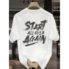 Biçomi Baskılı Oversize Bisiklet Yaka T-shirt - Beyaz