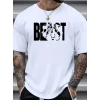 Biçomi Baskılı Oversize Bisiklet Yaka T-shirt - Beyaz