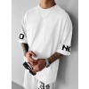 Biçomi Baskılı Oversize Bisiklet Yaka T-shirt - Beyaz